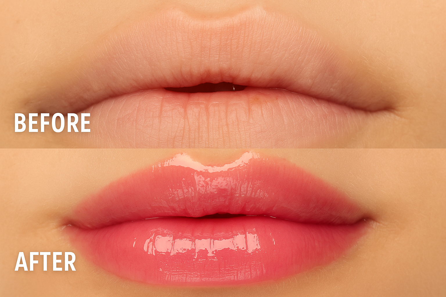 عکس قبل و بعد از استفاده از بالم لب میبلین | فروشگاه لوازم آرایشی مه چهر